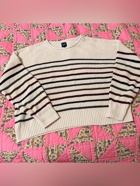 Gap White Striped Cotton Crewneck Sweater Plus Size XXL